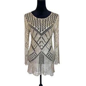 Boho Crochet Knit Long Sleeve Top – Metallic Gold